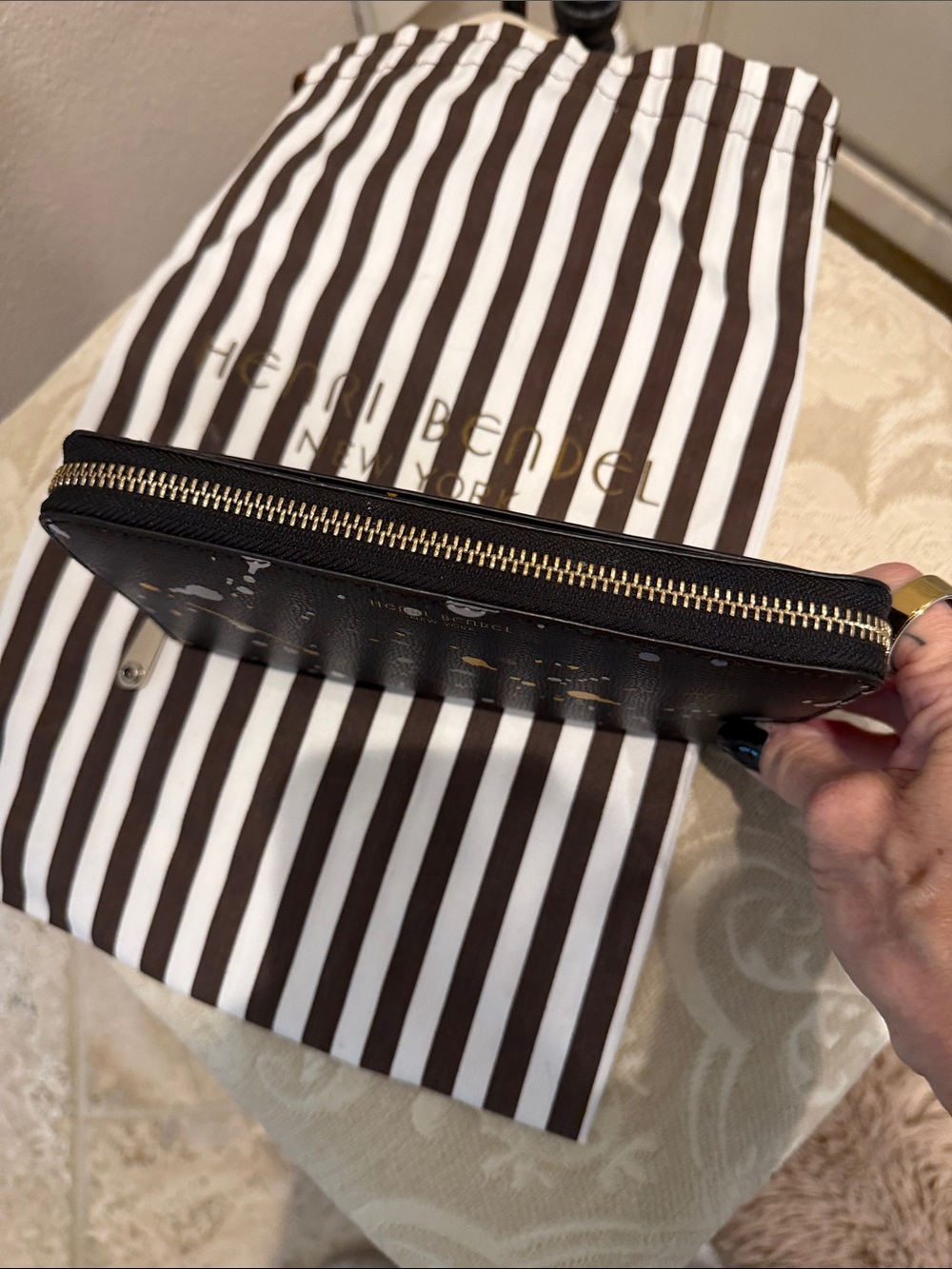 henri bendel Black Paint-Splatter Zip Wallet with Yellow and White Accents - Picture 10 of 11